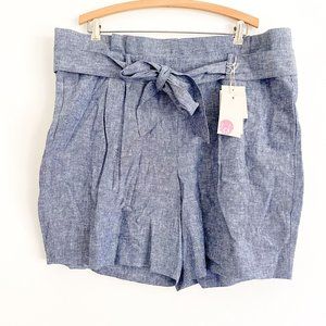 NWT Boden St. Ives Light Chambray Linen Paperbag Shorts